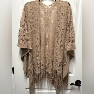 Elegant Tan Crochet Poncho Wrap